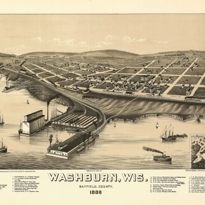 Старая карта Washburn Wisconsin 1886 Bayfield County постер печать (36x54) | Дом и сад