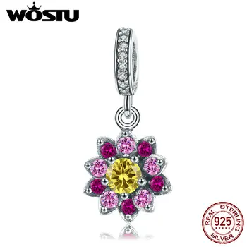 

WOSTU Authentic 925 Sterling Silver Flower Color Charm Fit Bracelet & Necklace Pendant Original Luxury Jewelry Best Gift CQC1009
