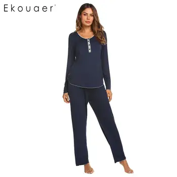 Ekouaer Sleepwear Women Long Sleeve Pajamas Set O Neck Contrast Color Autumn Winter Nightwear Cotton Pajama Sets Female Clothes
Ekouaer Sleepwear Women Long Sleeve Pajamas Set O Neck Contrast Color Autumn Winter Nightwear Cotton Pajama Sets Female Clothes