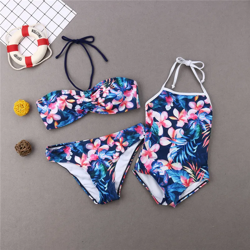 

Mommy&Me Bikini 2019 Family Matching Bikinis Mother Daughter Floral Printed Swimwear Cute Women Kids Girls Swimsuit Family Look