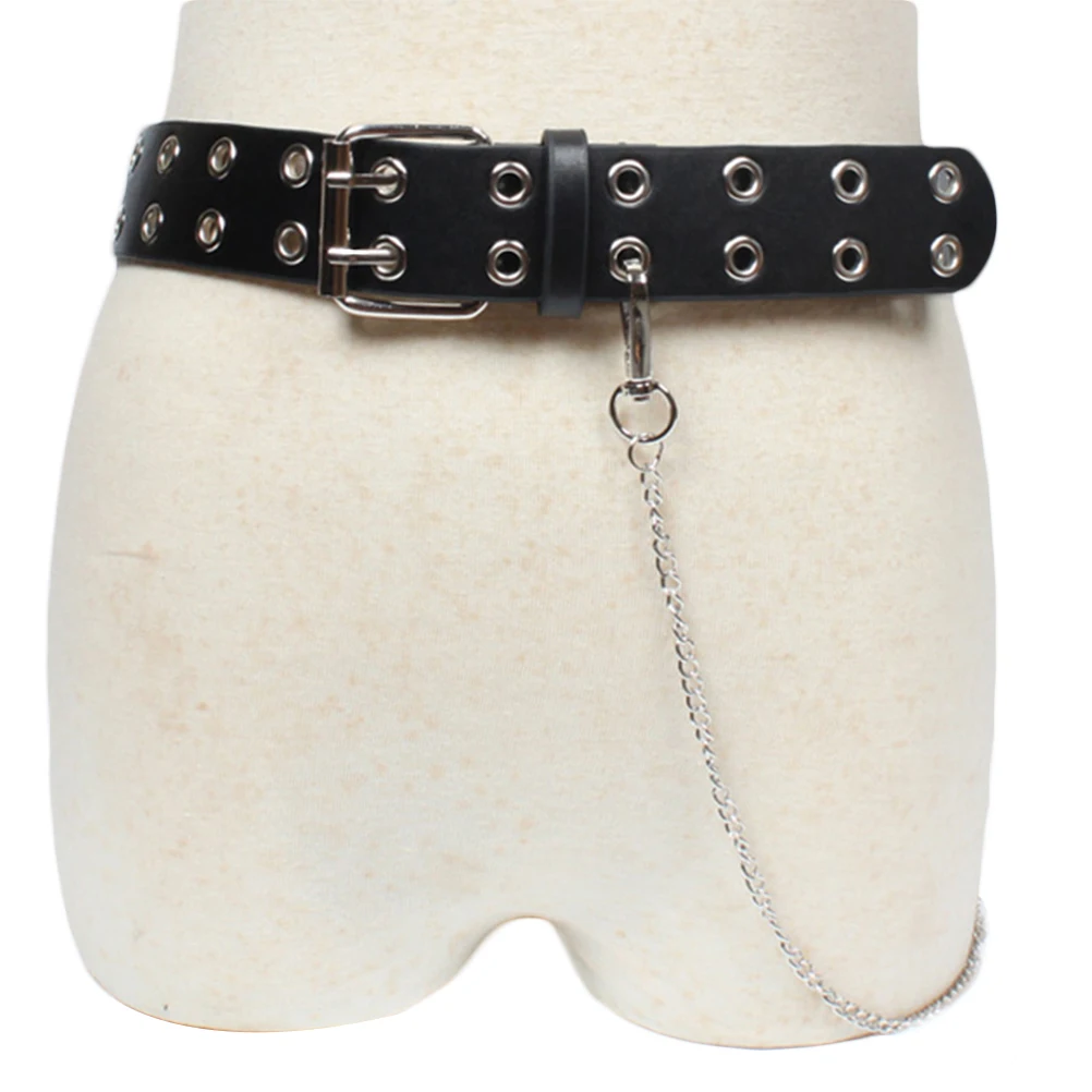

Harajuku Belt Women PU Leather Waist Strap Buckle Belts With Chain Punk Fashion Double-Breasted And Three-Breasted Waistband