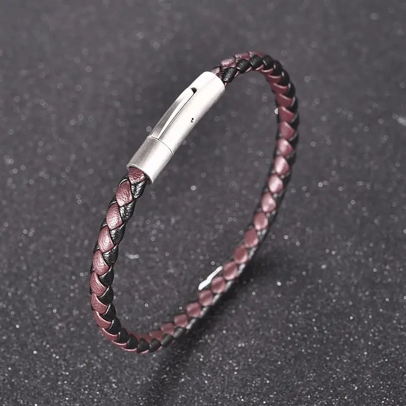 

Men Braided Genuine Leather Bracelet Stainless Steel Magnetic Clasp Handmade Bangle OBSEDE Male Gift Fashion Jewelry Accessories