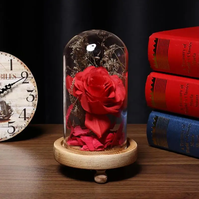 

2018 Beauty and the Beast Gold-plated Red Rose in a Glass Dome on a Wooden Base for Wedding Party Mother's Day Valentine's Gift
