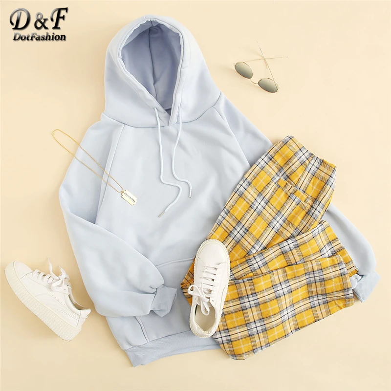 drawstring detail solid hoodie