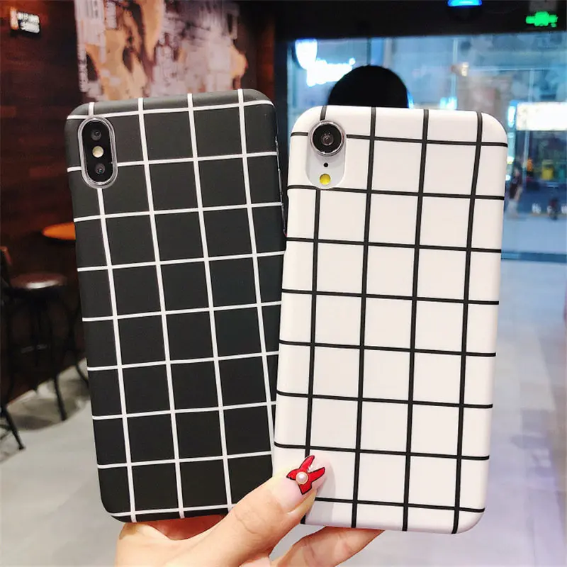 

Ottwn Stripe Grid Phone Case For iPhone 11 Pro 7 8 Plus XR XS Max Simple Back Cover For iPhone 6 6S Plus Hard Fashion Back Cover