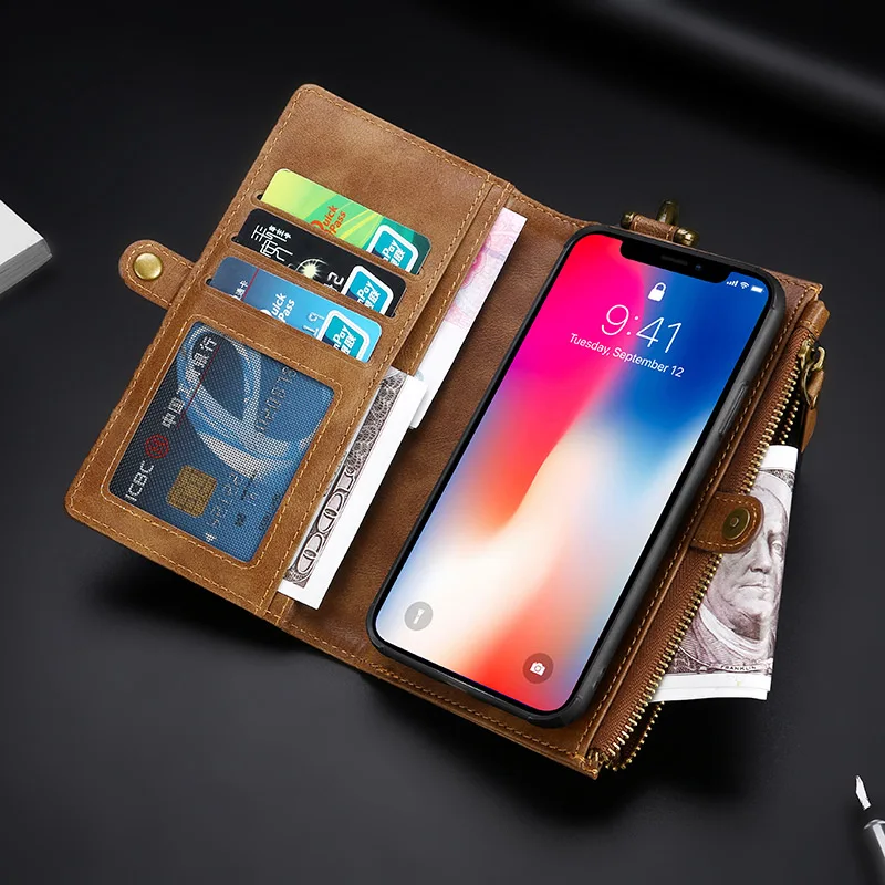 MEGSHI retro bracket Mobile Wallet remove cell phone shell case for iPhone x xs credit card slot ...