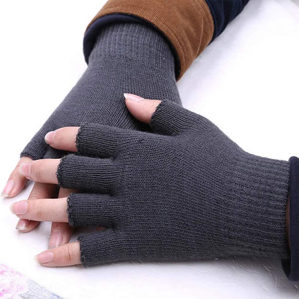 

Women Men's Warm Knitted Half Finger Fingerless Golves Autumn Winter Unisex Solid Fashion Wrist Mittens Black Gray Guantes Mujer