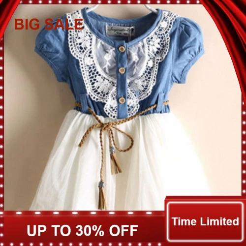 

Girls Baby Lace Belt Tutu Denim Jeans Dress Princess Kids 1-6Y US Ship