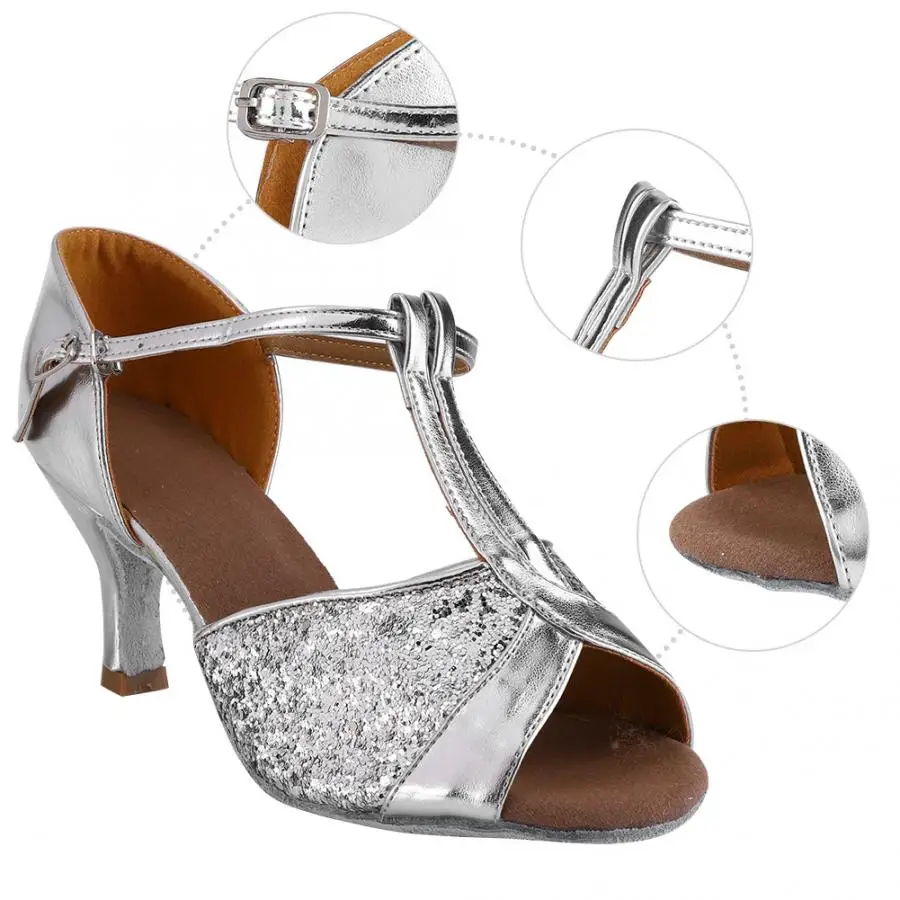

Jazz Latin dance shoes Women Flash Satin Gold Silver Black wide thin high heel Salsa Performance Ballroom dancing shoes