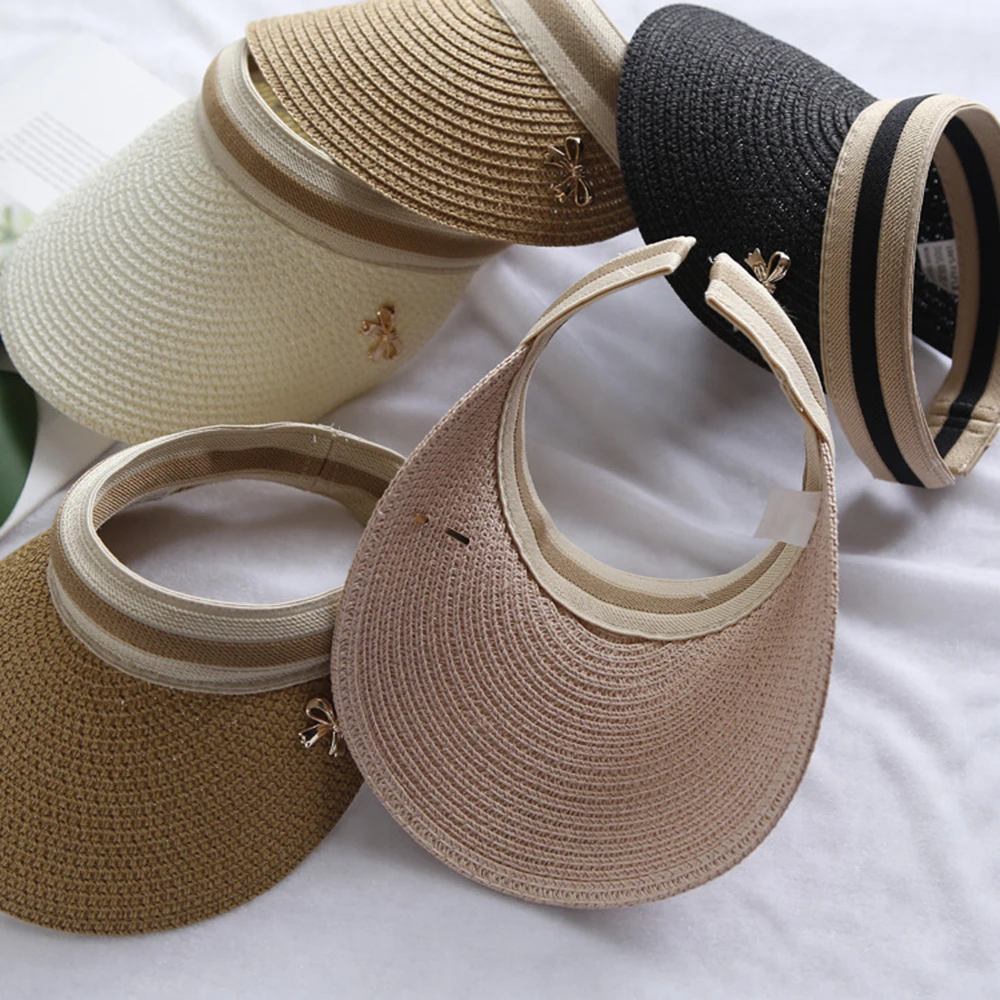 

Sun Hats Hand Made DIY Straw Bowknot Visor Caps Parent-Child Summer Cap Woman Kids Casual Shade Hat Empty Top Hat Beach Bow 2019