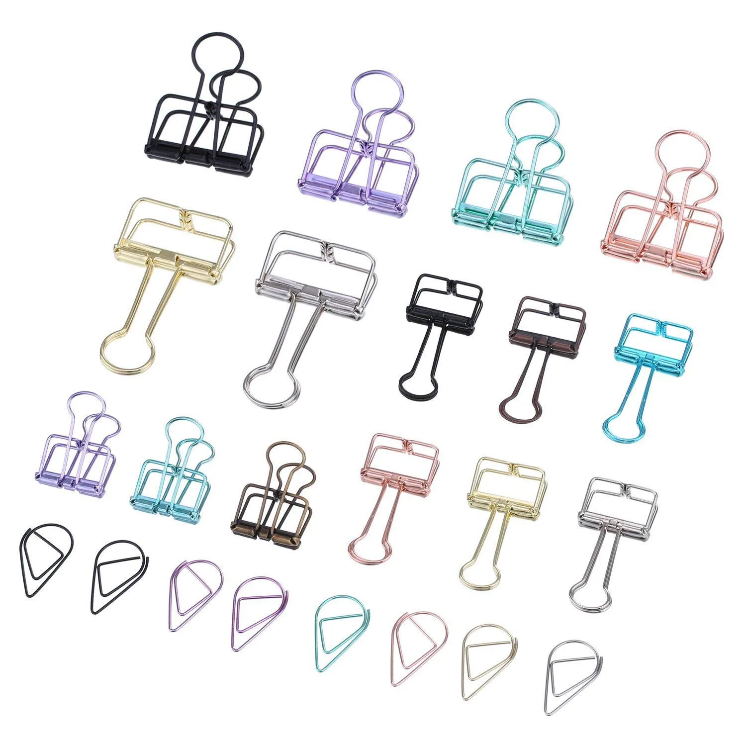 

15 Pieces Wire Binder Clips Organizers And 50 Pieces Drop Paper Clips, Assorted Color, Total 65 Pieces