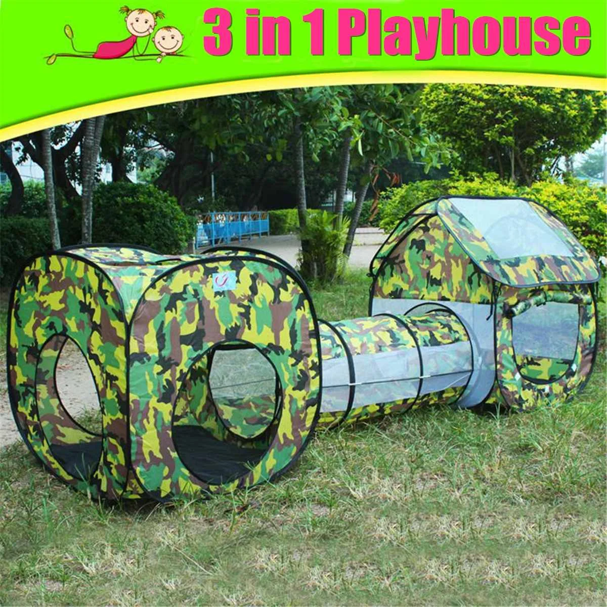

Foldable 3 In 1 Indoor Outdoor Children Toy Tent Kids Playhouse Camouflage Tunnel Tube Playing Fun Sports Toys Tents Gifts