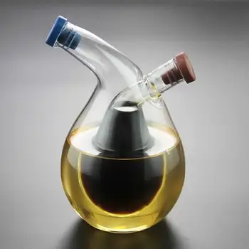 

Kitchen Flavours 2-in-1 Round Olive Oil Dispenser Vinegar Clear Soy Sauce Glass Bottle Creative Kitchen Storage Bottle