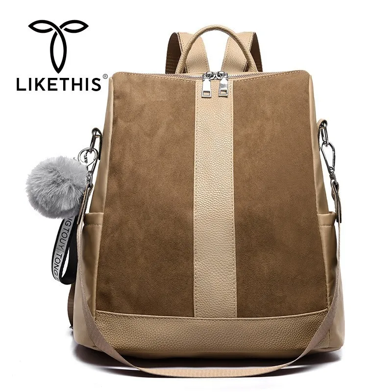 

LIKETHIS Leather Backpack Women PU Shoulder Bag For Woman 2019 Large Capacity Solid Oxford Cloth Zipper Mochilas Feminina Zaino