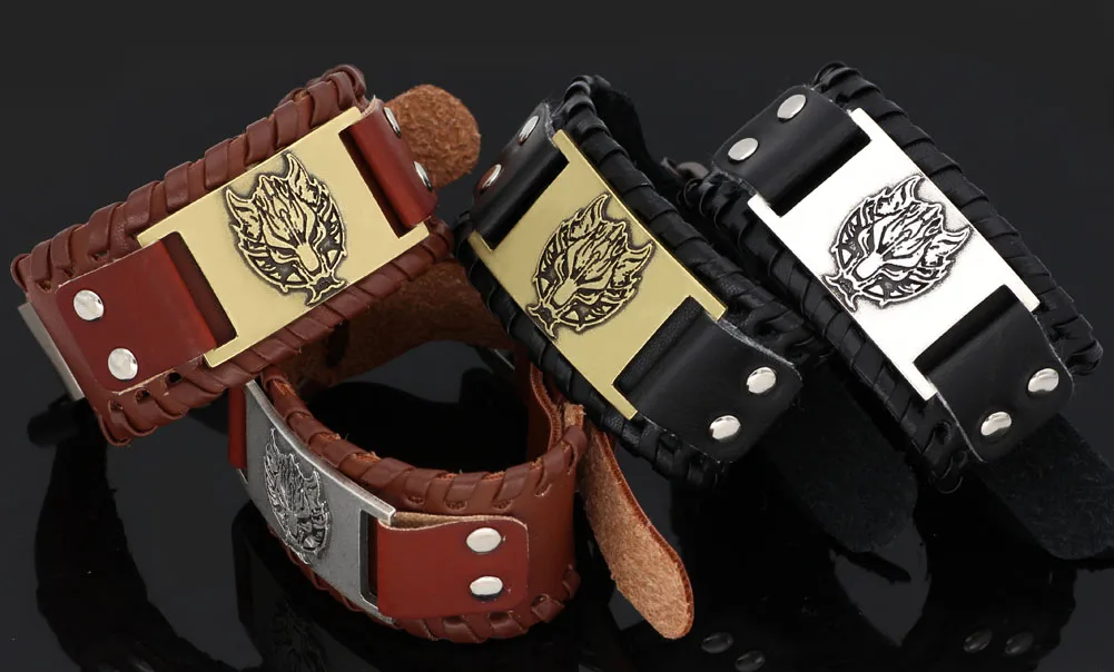 

Nodic viking odin wolf leather amulet bracelet -adjustable size 19-31 cm