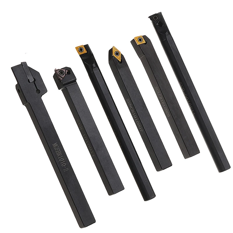 

6pcs 10mm Shank Lathe Turning Tool Holder Boring Bar CNC Tools Set With Carbide Inserts And Wrenches High Quality