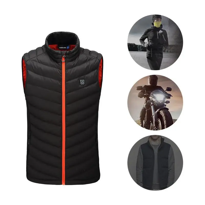 

Large Size Autumn Winter Men's Stand Collar Heating Cotton Vest Graphene Electric Vest Adjustable USB Charging Heated Clothing