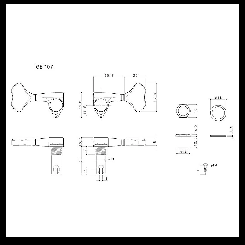 1 шт. оригинальные GOTOH GB707 электрический бас машина головной тюнер черный(без оригинальной посылка) Сделано в Японии