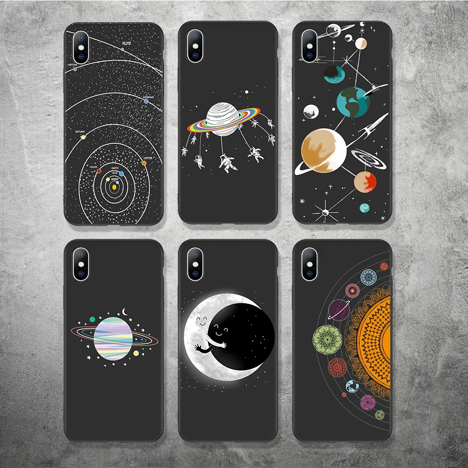 

KJOEW Cartoon Astronaut Phone Case For iPhone 7 6 6s 8 Plus XS Max TPU Silicon Cases For iPhone X XR 5 5S SE Moon Stars Cover