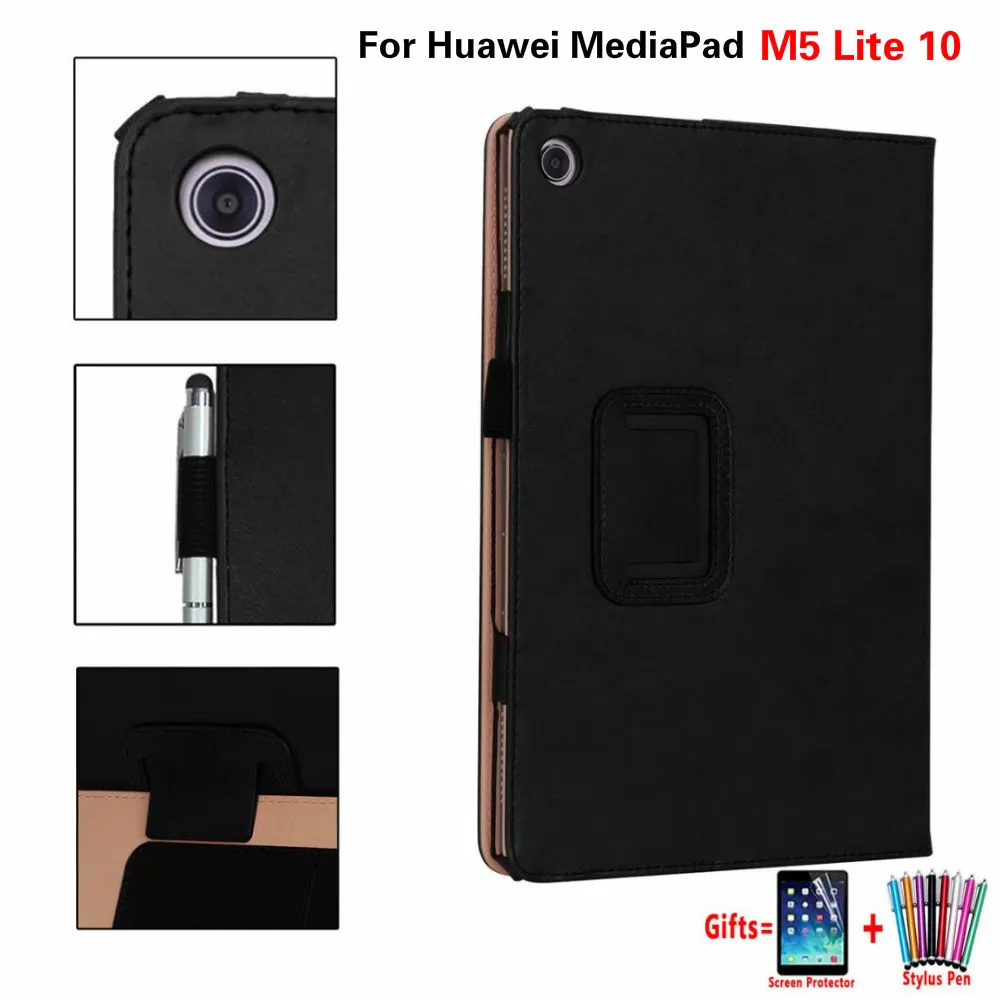 

High Quatity Case for Huawei MediaPad M5 Lite 10 BAH2-W19 BAH2-L09 BAH2-W09 10.1" Tablet Smart Flip Stand Funda Cover +Pen+ Flim
