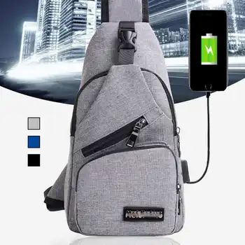 

Men USB Charging Shoulder Bags Chest Bag Waterproof Crossbody Messenger Bag Male Leisure Casual Outdoor Travel Back Pack