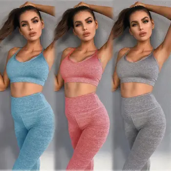 

US Women Workout Gym Leggings Fitness Running Sports Gym Outfit Crop topa+long pants Set