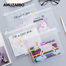 Cartoon Unicorn Pencil Bag Pink Transparent PVC Document Bag File Folder Stationery Organizer Fresh For Teenage girl Cartoon Unicorn Pencil Bag Pink Transparent PVC Document Bag File Folder Stationery Organizer Fresh For Teenage girl
