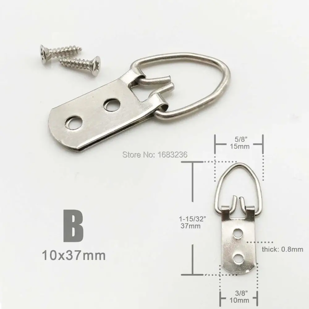 Silvery Triangle D-Ring Photo Picture Frame Hanger Hook Hanging Oil Painting Mirror Small Large Heavy Duty with screws 50pcs wall hooks picture frame hangers hanging hooks