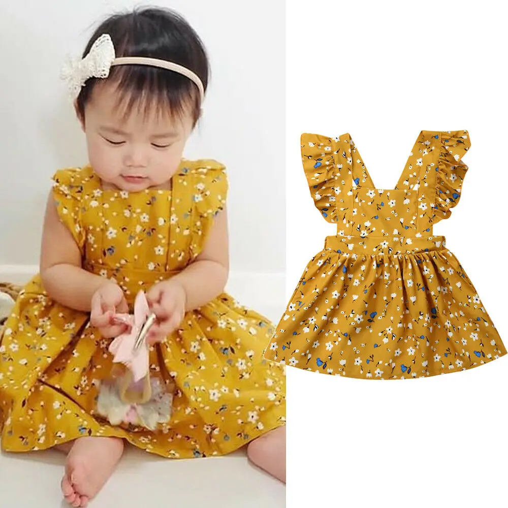 Pudcoco 2019 Summer Toddler Baby Girls Yellow Princess Dress Kids