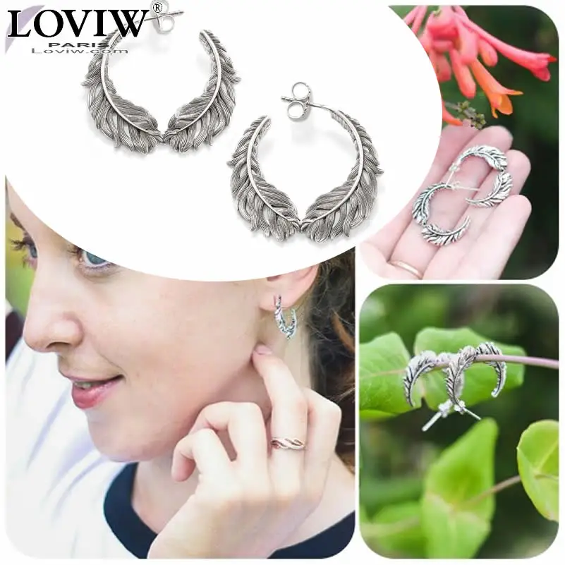 

925 sterling silver Curved Feather Earrings new thomas sabor jewelry bohemia fashion for women hoop earrings hyperbole ethnic