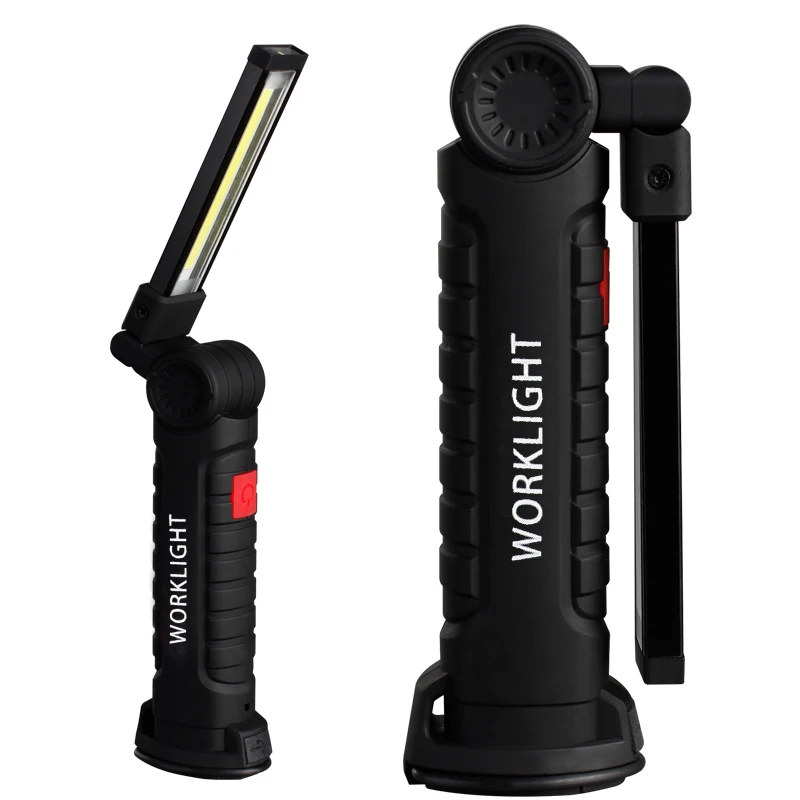 

USB charger 180 degree rotation portable COB LED work light magnet flashlight hook folding flashlight black Big