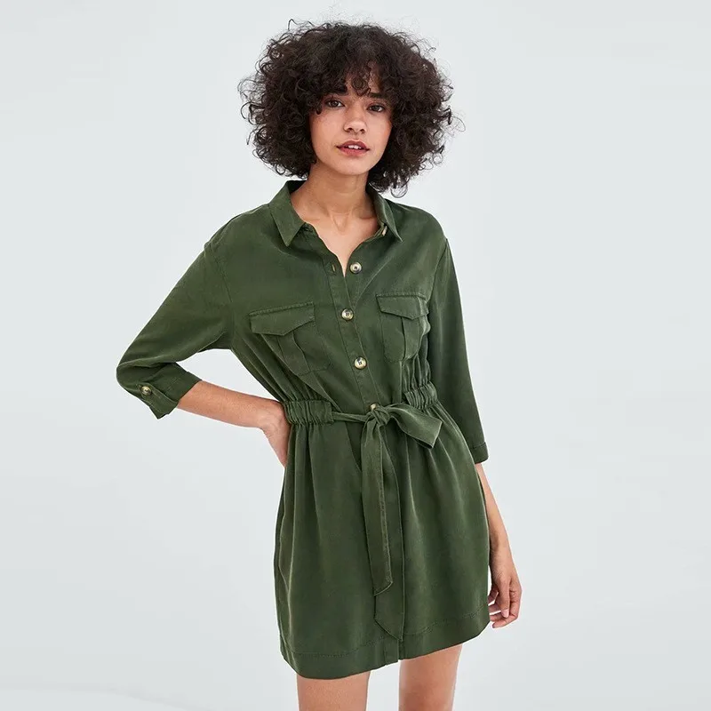 

ZOUHIRC New Spring Summer Women Shirt Dress Button Turn Down Collar Sashes Short Loose Dress Causal Dress For Women vestido