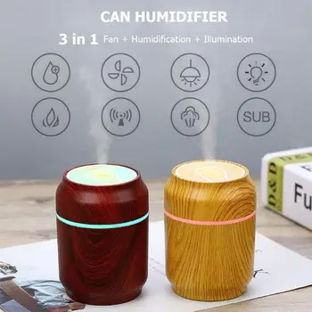 

200ML Ultrasonic Wood Grain Air Humidifier USB 3 in 1 Essential Oil Diffuser Aromatherapy Air Diffuser with LED Night Light Fan