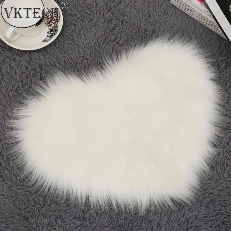 Love Heart Shape Long Hairy Rug Fur Artificial Wool Mat Shaggy Carpet