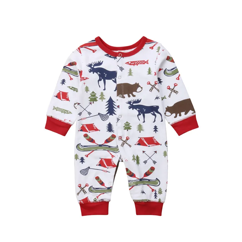Рождественский хлопковый комбинезон с оленем для новорожденных мальчиков и девочек, комбинезон, штаны, комплект одежды