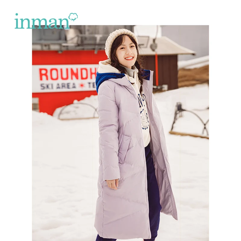 INMAN 2018 Winter New Arrival Hood Warm Winter Protection Artistic Korean Style Long Women Down Coat