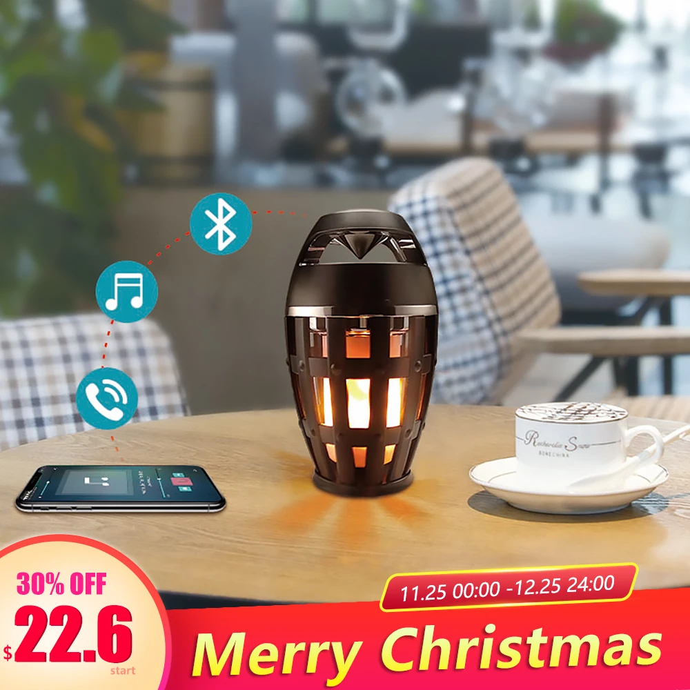 

New style LED Flame Speaker Lamp Bluetooth Stereo Flickering Night Light Outdoor Camping Simulate Fire Lantern