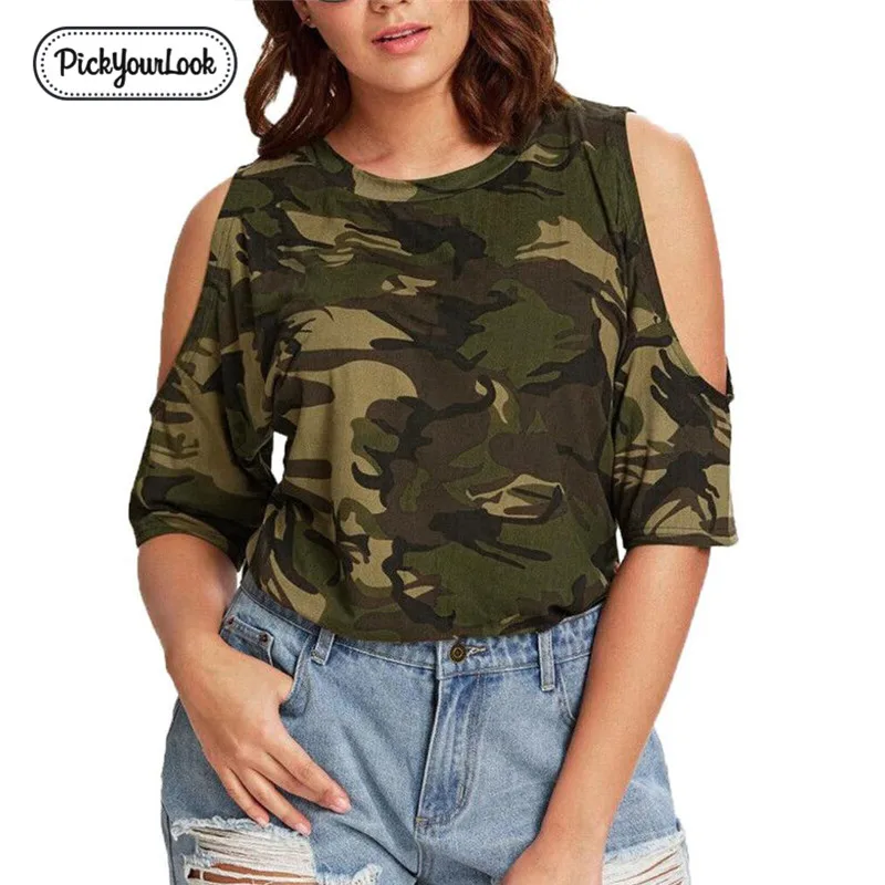 

Pickyourlook Camouflage Blouses Tops For Women Half Short Sleeve Female Shirt Blouses Summer Army Green Military Ladies Tops