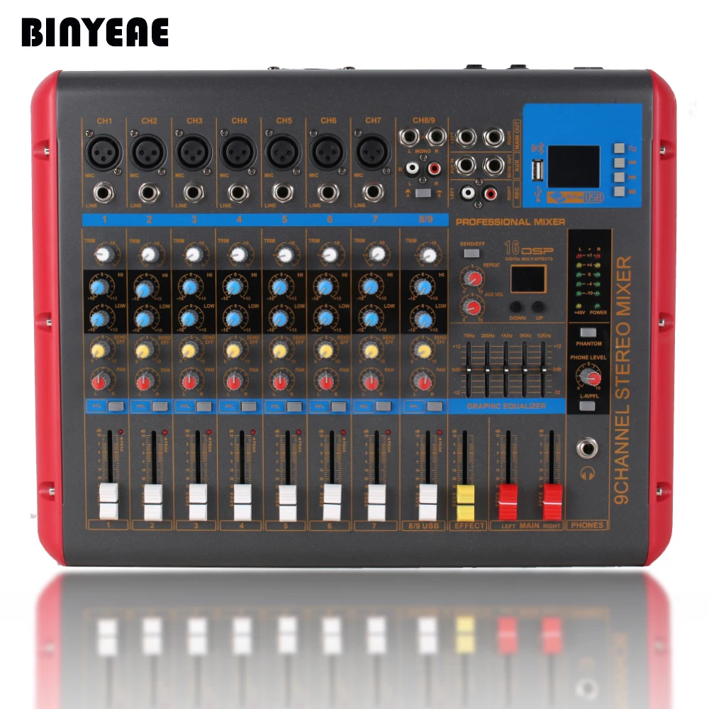 9 Channel Powered DJ Mixeur Perfect for Karaoke Mixing,Studio Soundboard with 500W Amplifier