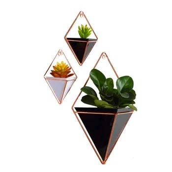 

Acrylic Flower Pot + Iron Plant Holders Set Indoor Hanging Planter Geometric Vase Wall Decor Container Succulents Plant Pots