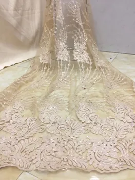 

African lace fabric 2019 high quality lace with hand beaded french lace tulle fabric 5yard/lot Nigeria Wedding Dress GOLD