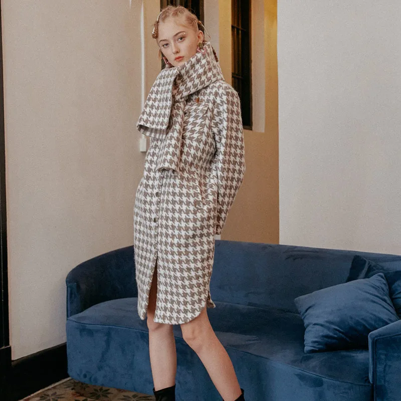 Printemps Shown Taille Élégant Manteau Couleur Ld815 Écharpe Col 201 eam Chaud Manches Large Longues Long Poitrine As Unique Femme Soild Plaid 4aq5aRw