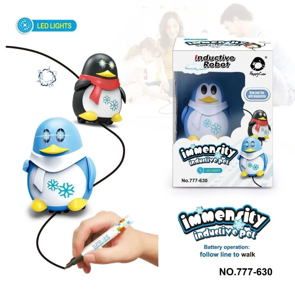 777-630 Electric Robot Toys Inductive Car Line Follower Diecast Toy Magic Pen Toy Cartoon Robot penguin Follow Any Line You Draw
