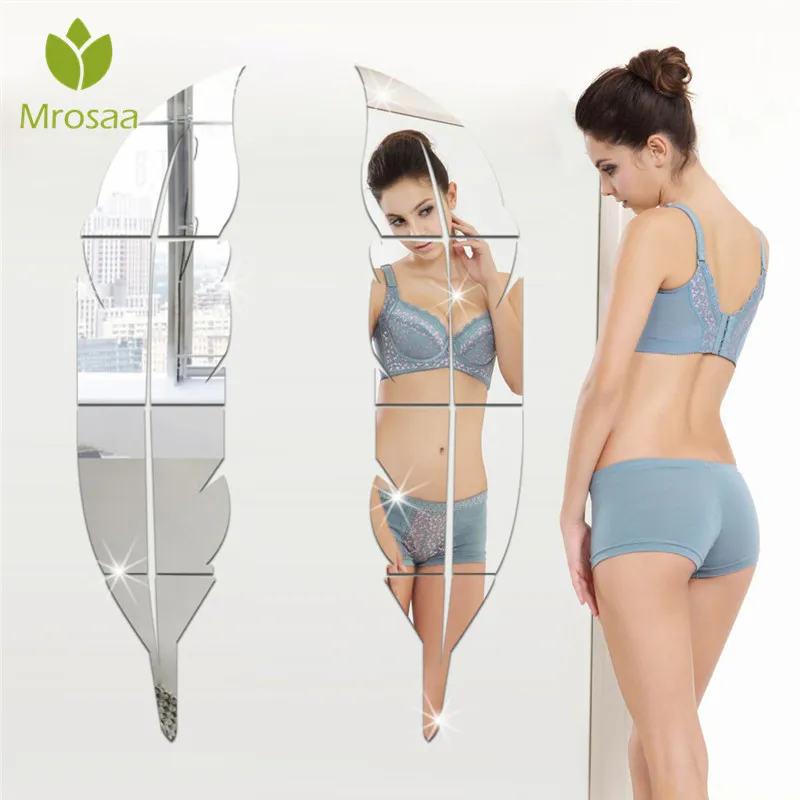 Mrosaa 18*73 см съемные DIY 3D наклейки на стену с перьями туалетное зеркало украшение