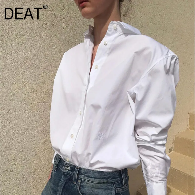  DEAT 2020 Spring And Summer Fashion Women Shirt Turn-down Collar Full Sleeves Cotton High Quality F