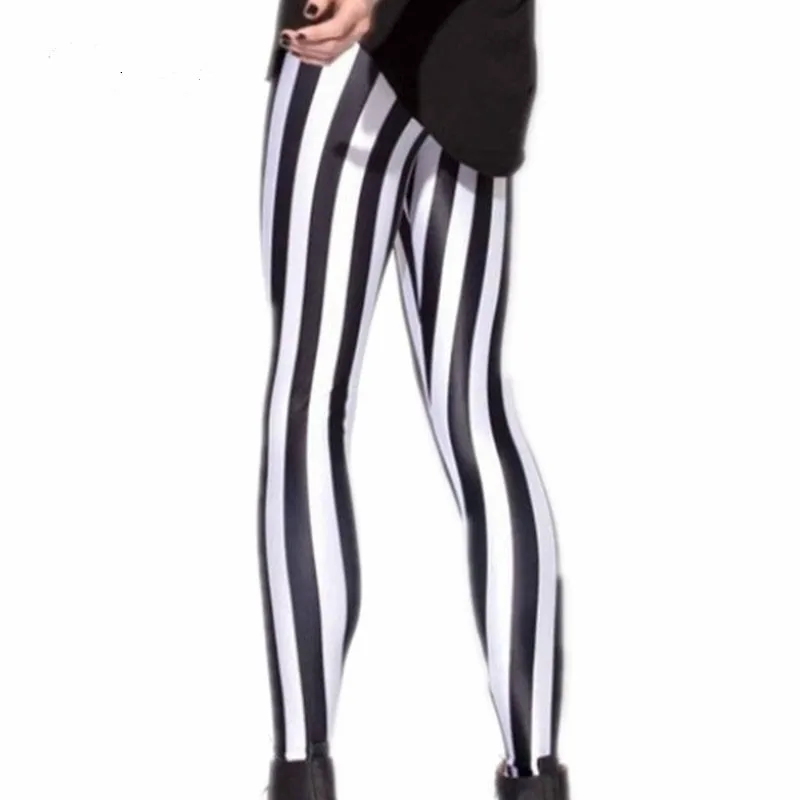 Womens Black and White Striped Spandex 