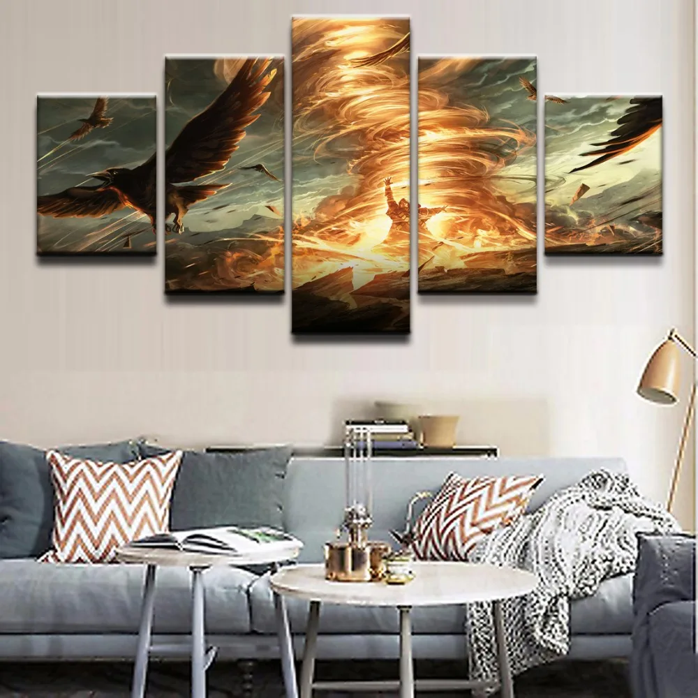 

HD Printing On Canvas Wall Picture 5 Panel Gathering Magic Game Landscape Picture Decorative Painting Wall Art Modular Framework