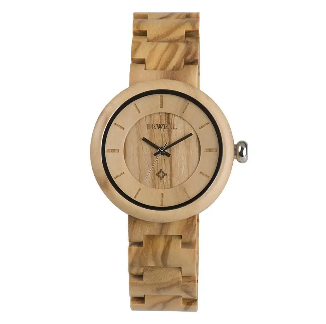 

Women Fashion Wood Band Round Analog Quartz Wrist Watch Easy To Read Bracelet Complete Schedule Bangle