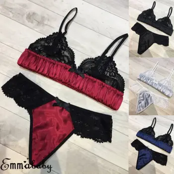 

Women Sexy Satin Lace Sleepwear Babydoll Lingerie Nightdress Pajamas 2pcs/Set