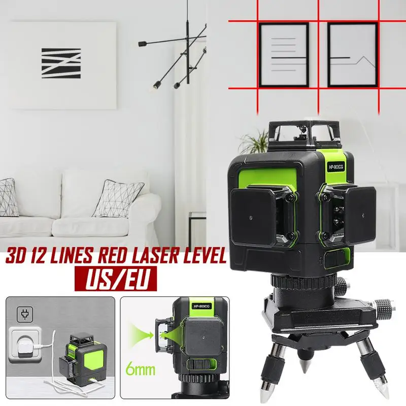 

12 Lines 3D Laser Level Portable Red Laser Self-Leveling 360 Horizontal Vertical Cross Line With Lithium Battery US EU Available